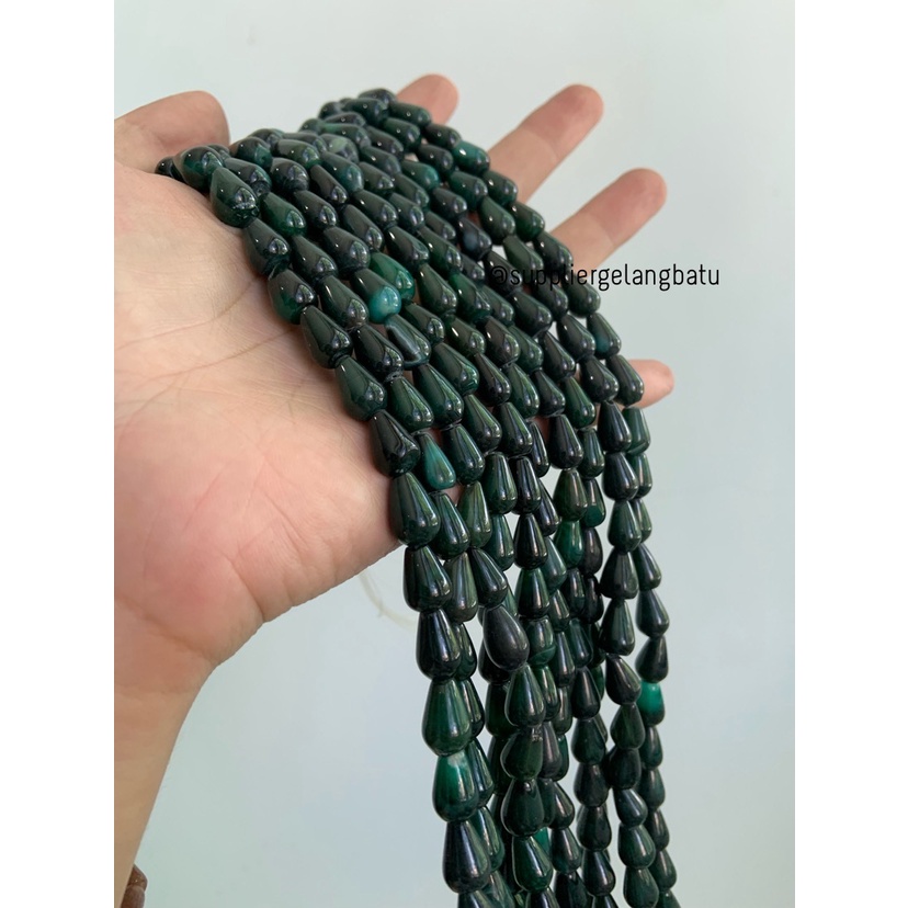 batu tetes OVAL 6 X 10mm green jade quartz kuarsa hijau tua premium