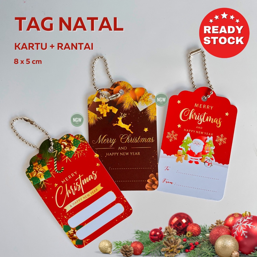 Kartu tag xmas merry christmas natal + rantai set satuan ecer hampers goodiebag