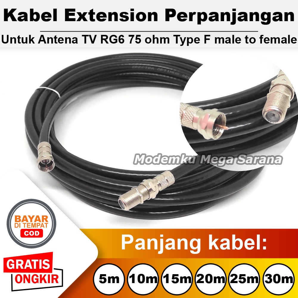 Kabel Sambungan Antena TV Konektor F Male To Female Extension Digital Coaxial RG6