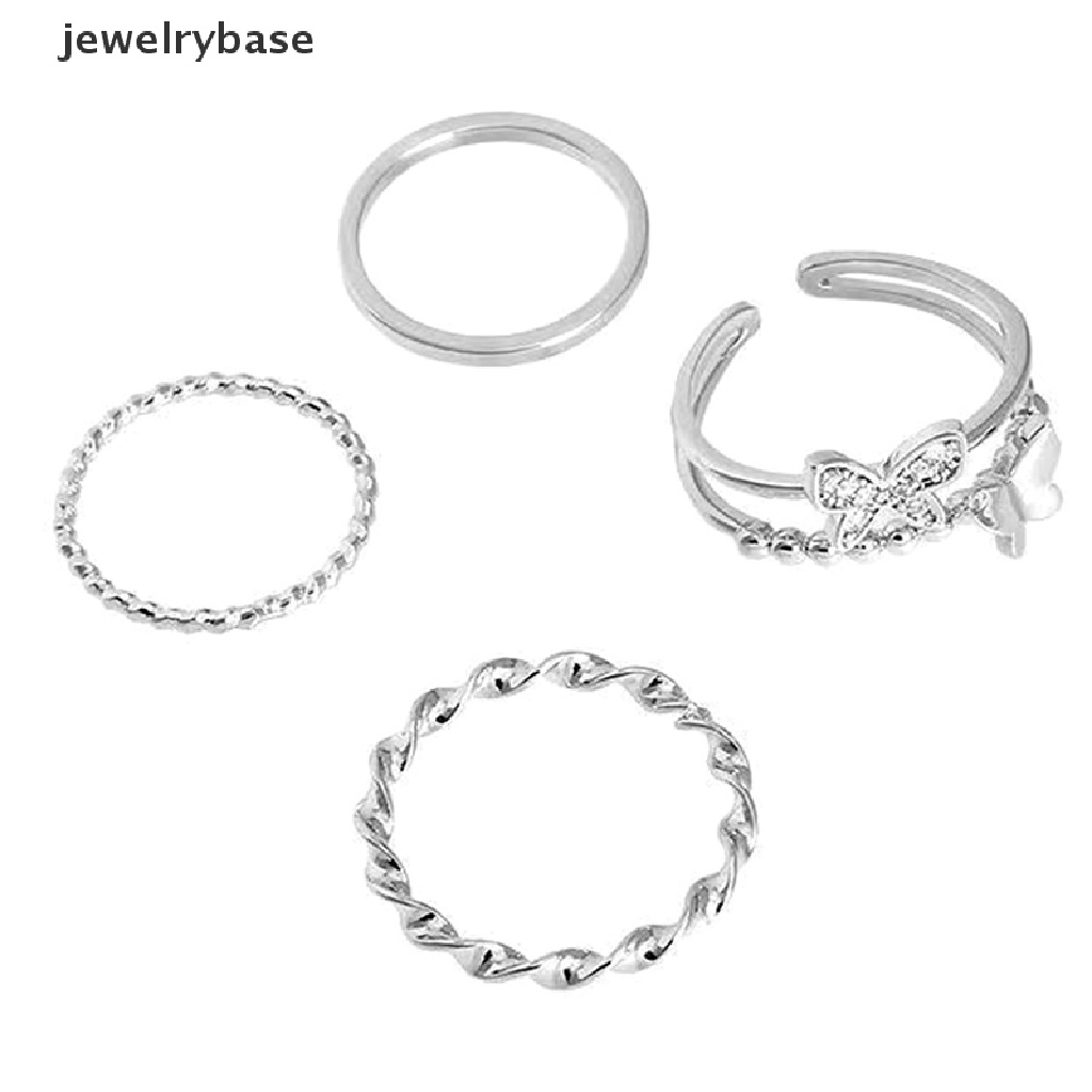 3 / 4Pcs / Set Cincin Jari Model Terbuka Dapat Disesuaikan Desain Kupu-Kupu Bahan Logam Gaya Hip Hop Punk Untuk Wanita