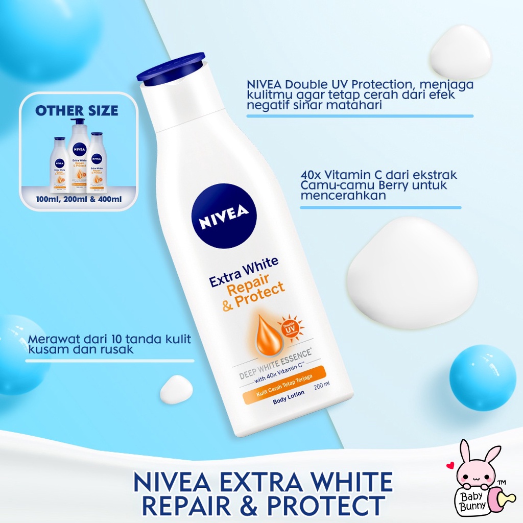 ❤ BELIA ❤ NIVEA Body Lotion | Body Care Extra White | Repair &amp; Protect | Instant Glow | Night Nourish 200ml | BPOM