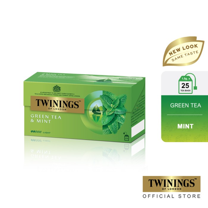 

TWININGS TEH HIJAU CELUP RASA GREEN TEA MINT 1.5 G. PACK 25 TEA BAGS