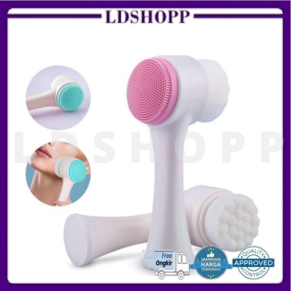 LDS SS25 Alat Cuci Muka 2in1 / Facial Cleansing Brush Silicone / Sikat Pembersih Wajah Pori / Brush Wajah 2 Sisi Bulu Lembut Halus Silikon