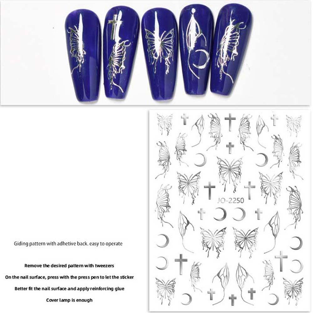 Mxbeauty Stiker Kuku Motif Kupu-Kupu Hollow Warna Hitam / Putih Untuk Dekorasi Nail Art / Manicure Wanita Butterfly