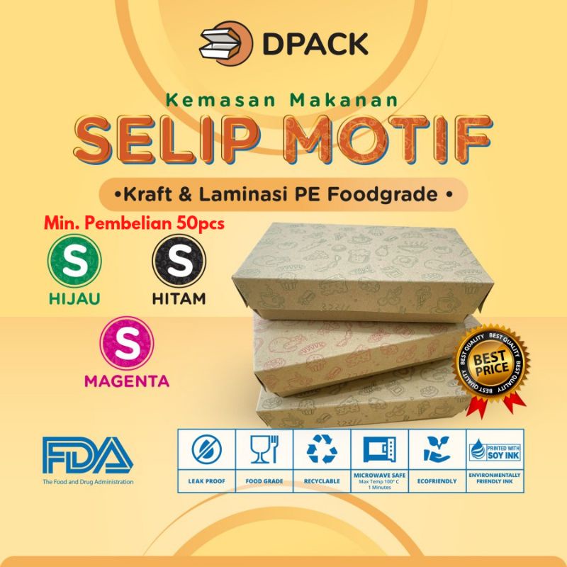 MIN.50PCS|PAPER LUNCH BOX MOTIF KRAFT LAMINASI KOTAK SIZE S - MOTIF HITAM|Lunch box FoodGrade | Kema