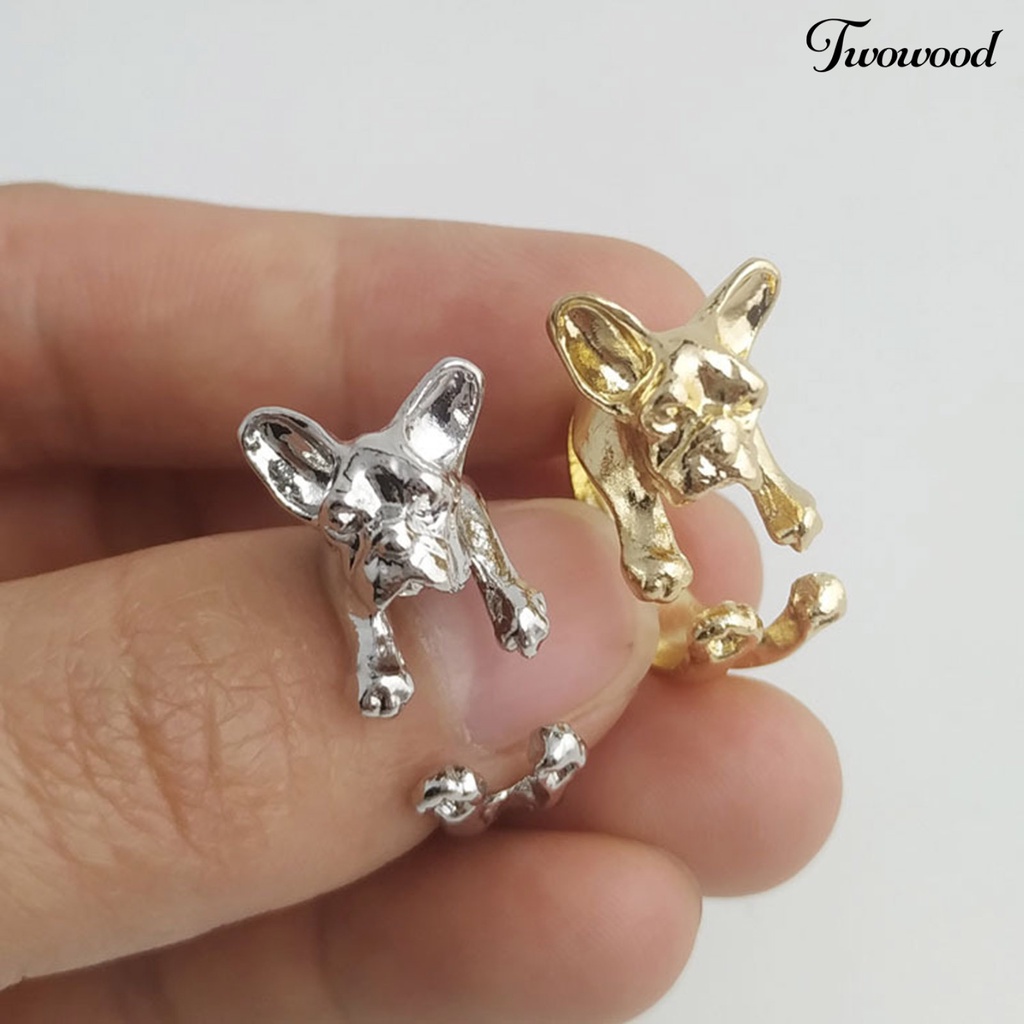 Cincin Bentuk Anjing Bulldog Bahan Alloy Gaya Vintage Untuk Wanita