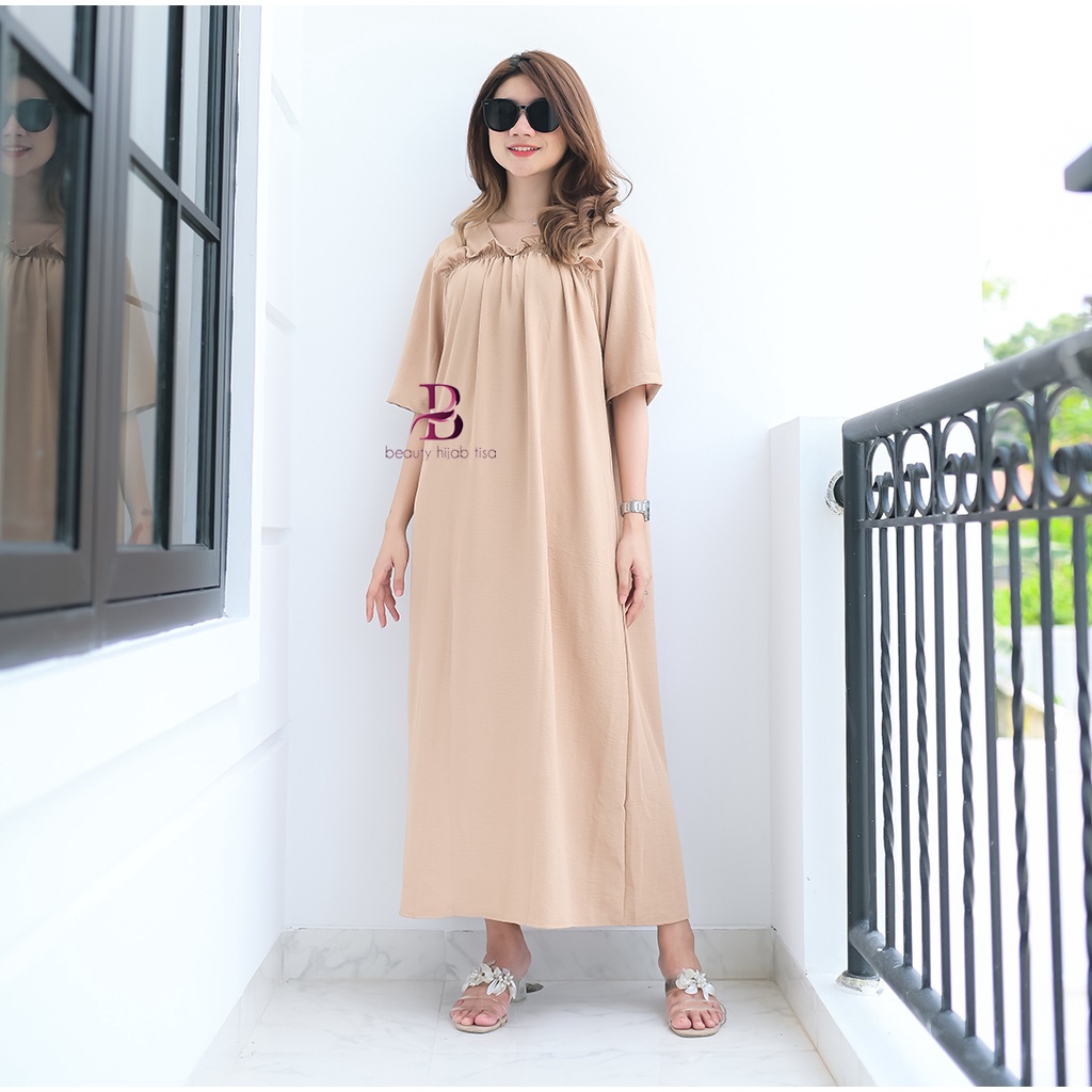 Daster Elizabeth Big Size Variasi Ruffle Long Dress Rayon Terbaru 2022 BeutyHijab