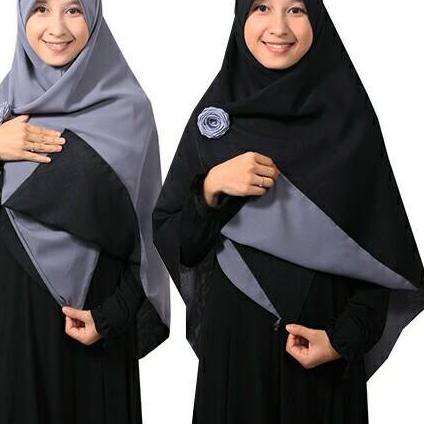 Jilbab syari segi empat Bolak Balik Hitam-Abu
