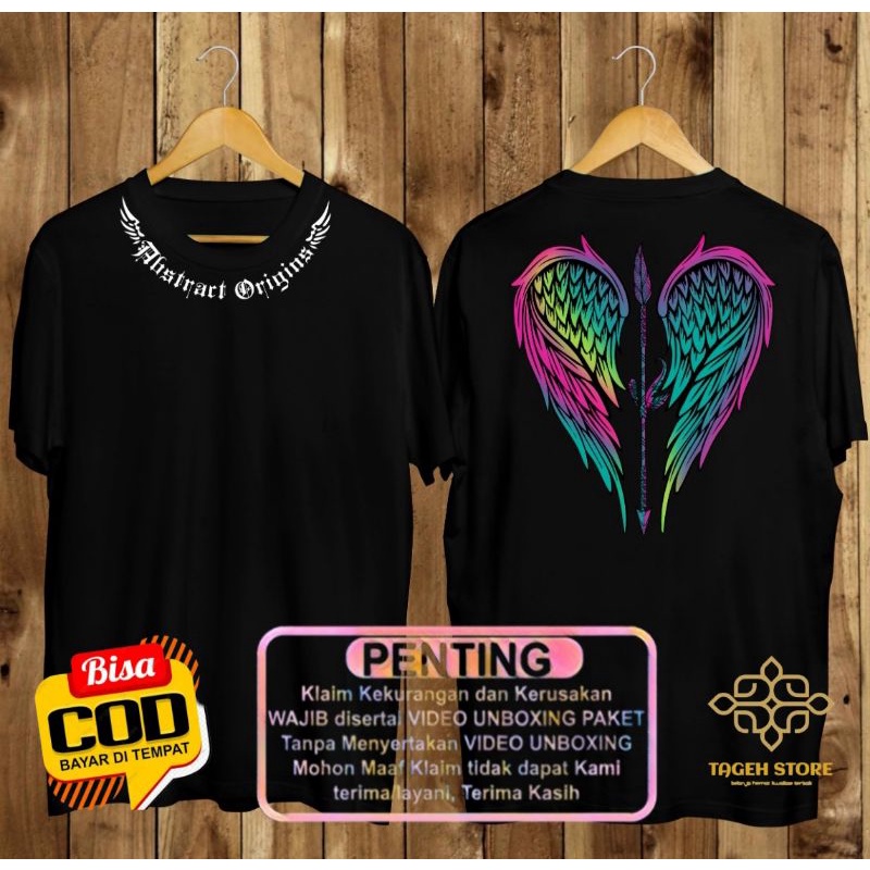 Baju kaos distro atasan pria lengan pendek hitam putih / kaos sayap / kaos angel sayap / baju kaos /