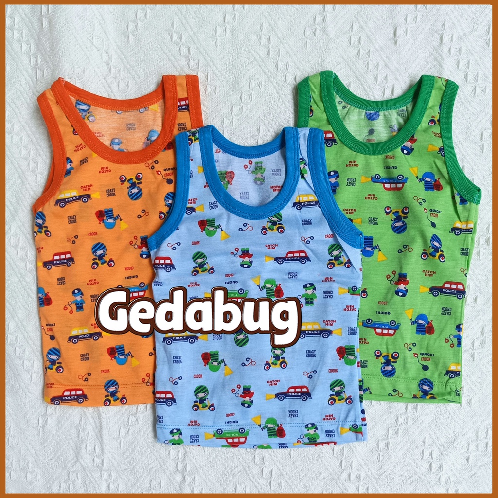 3 Pcs - Singlet Agree Kids SM-050 Police | Singlet anak motif Lucu dan Berkualitas | Gedabug