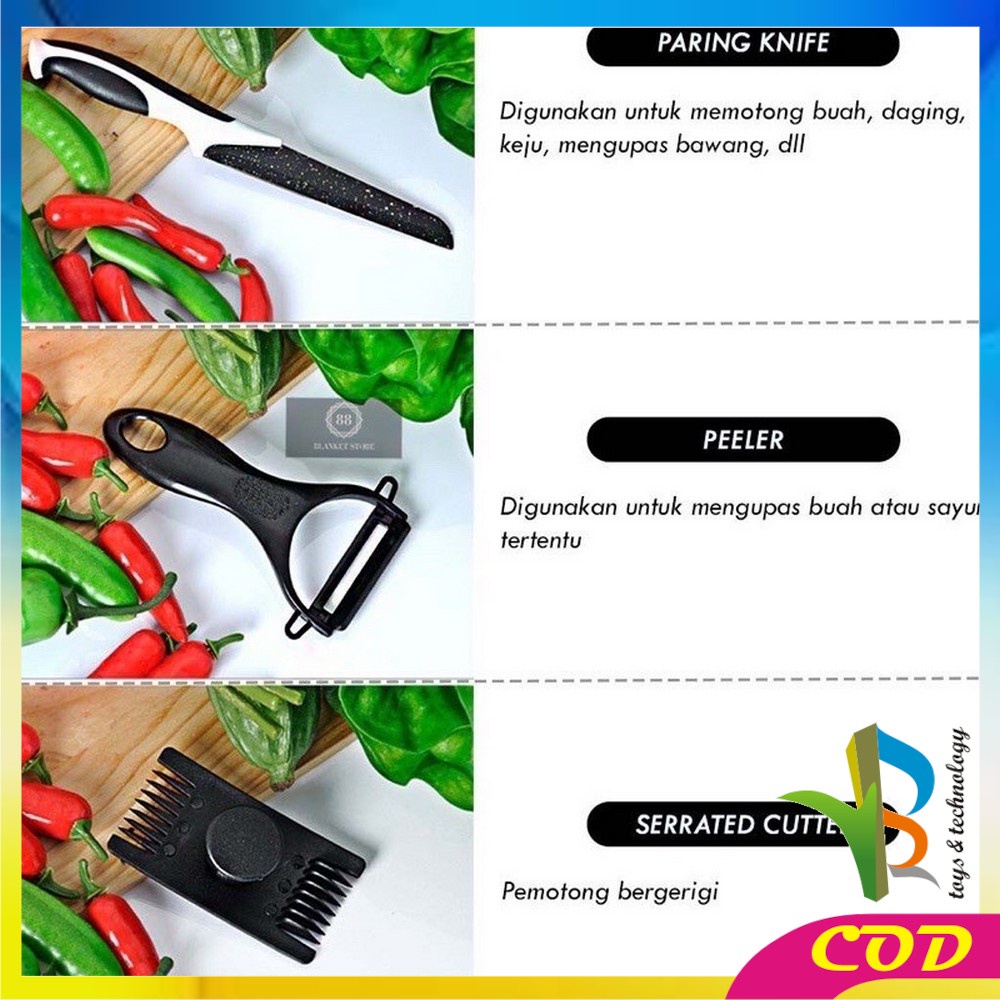 RB-C443 Pisau Dapur Set 5in1 Multifungsi / Pisau Keramik Serbaguna Pengupas Buah Dan Sayur Kitchen Knife Set Ceramik Peeler