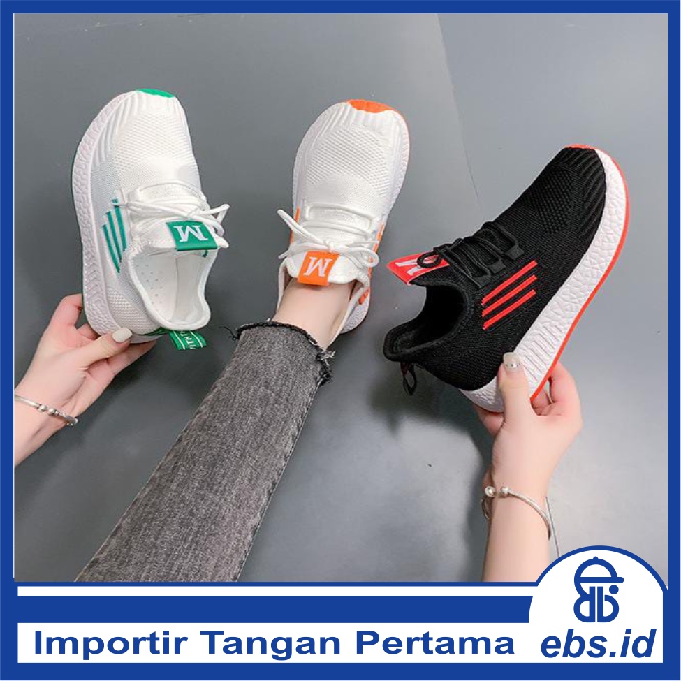 𝐄𝐁𝐒 ✅ SEP016 (Tanpa Kotak) Sepatu Sneakers Wanita Motif M Ada 3Garis Ungu Sporty Model Korea Fashion Casual Sport Olahraga Import