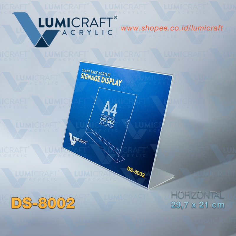

Tent Card Akrilik Model L / Acrylic Display Slant Back - Ukuran A4 Horisontal / A4 Landscape | Lumicraft DS-8002