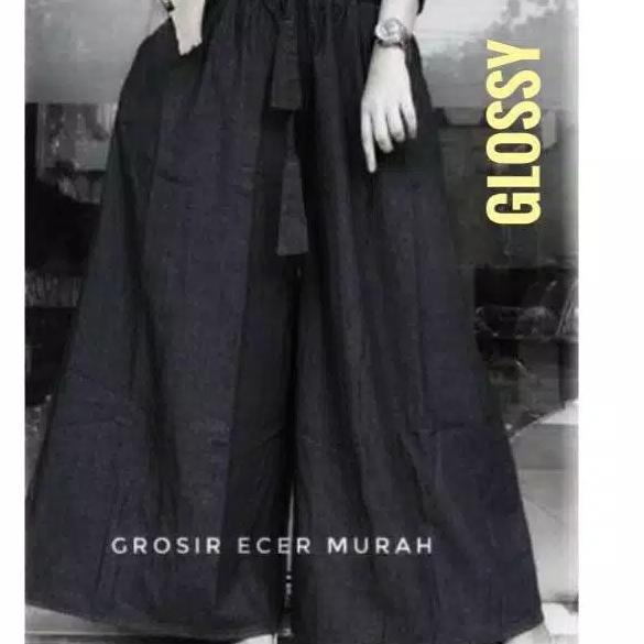 celana kulot jeans mayung lebar jumbo big size XL - XXXL HITAM - XL, Hitam