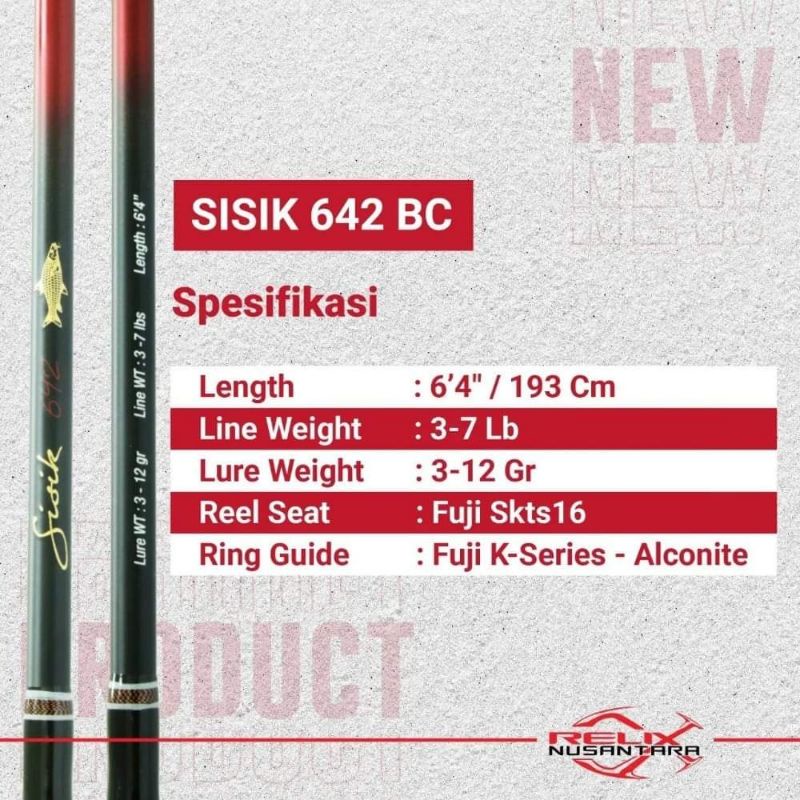 Rod BC / BAITCASTING RELIX NUSANTARA SISIK 642 / 193cm (Line Test 3-7lbs)