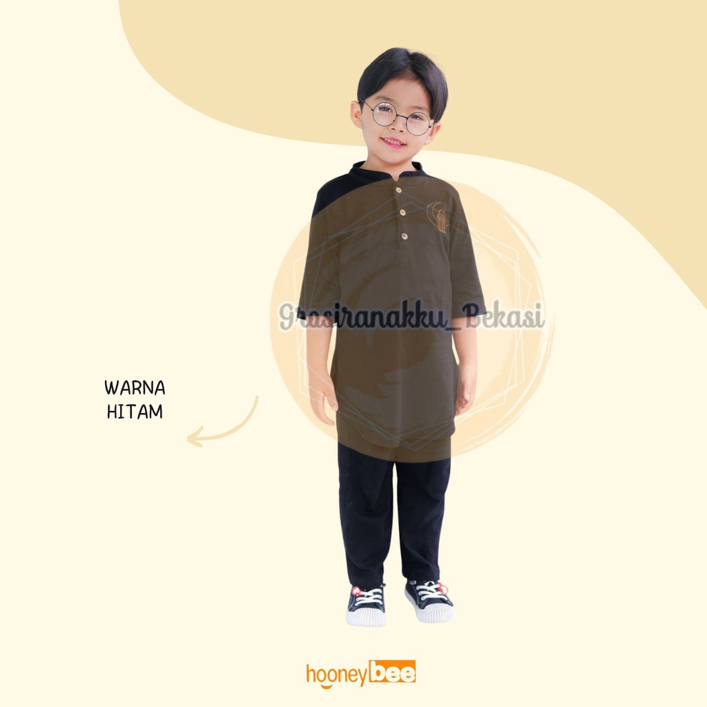 Setelan Koko Anak Habibi Junior Hooneybee Warna Hitam Size 2-10 TAHUN