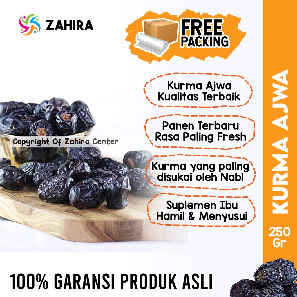 Kurma Ajwa Nabi Premium 250gr Asli Madinah Berkhasiat Suplemen Kesehatan Terlaris Oleh-oleh Haji