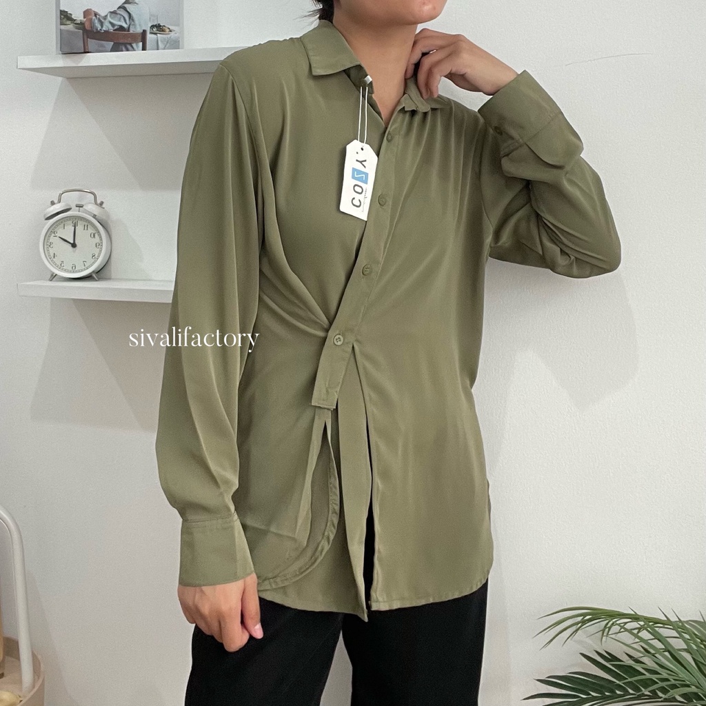 SIVALI Nelka Shirt - Loose Polyester Shirt - Kemeja Flowy Atasan Wanita