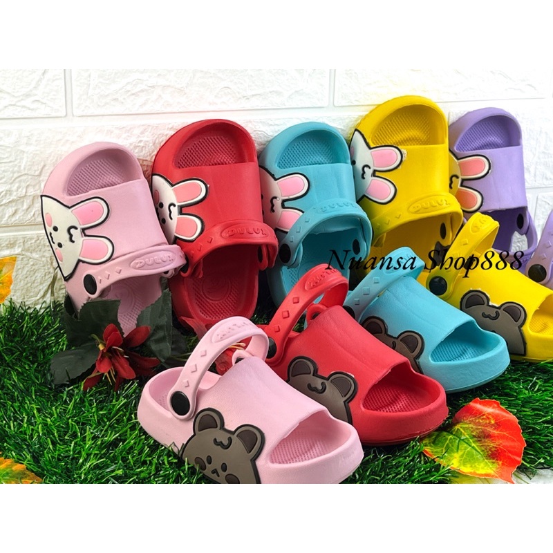 DX-386E Sandal Selop Anak Perempuan Tali Belakang Motif Kelinci Beruang Merek Dulux TERBARU! Ukuran 20-25