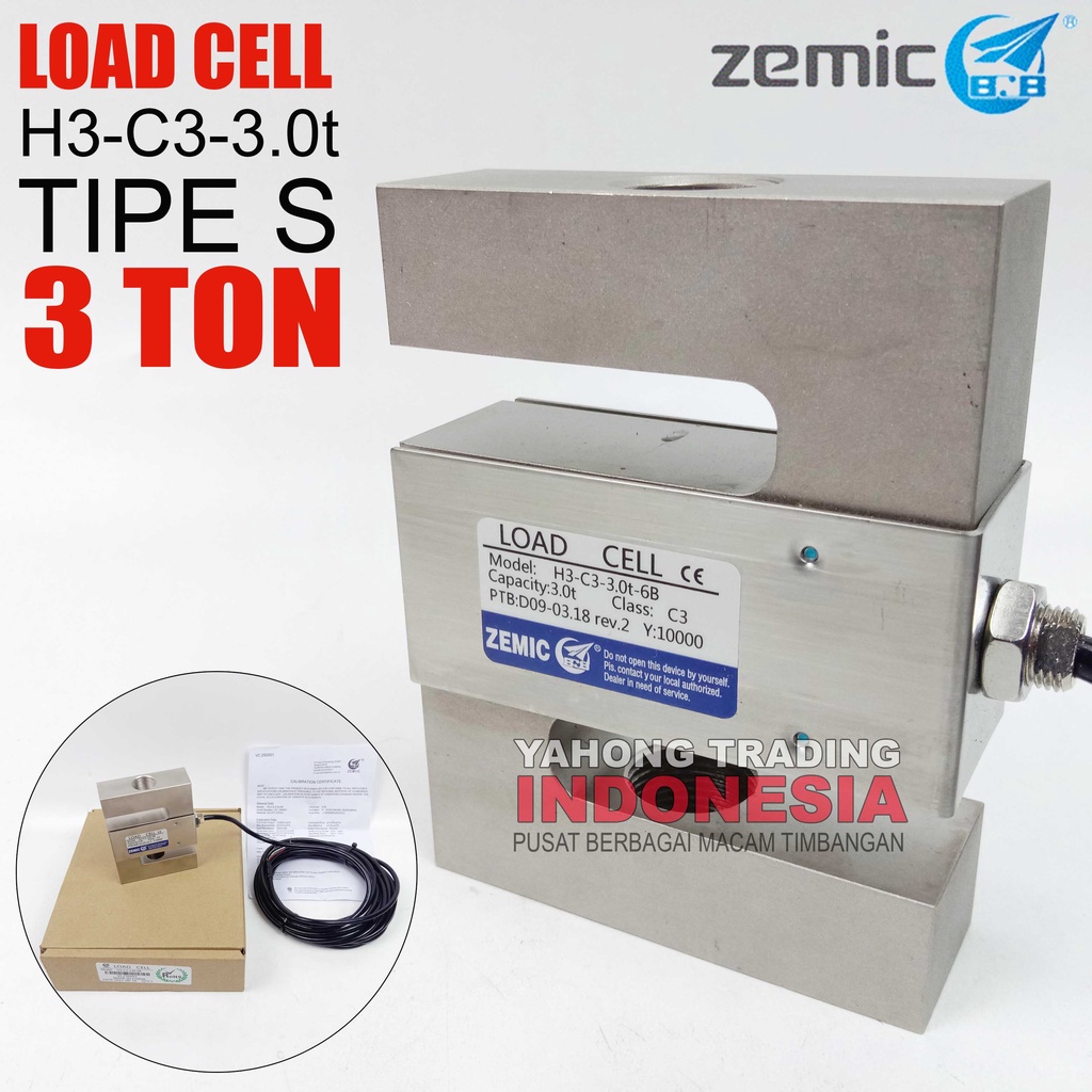 Load Cell ZEMIC H3 C3 3TON Tipe S Loadcell Sensor Berat Timbangan Digital