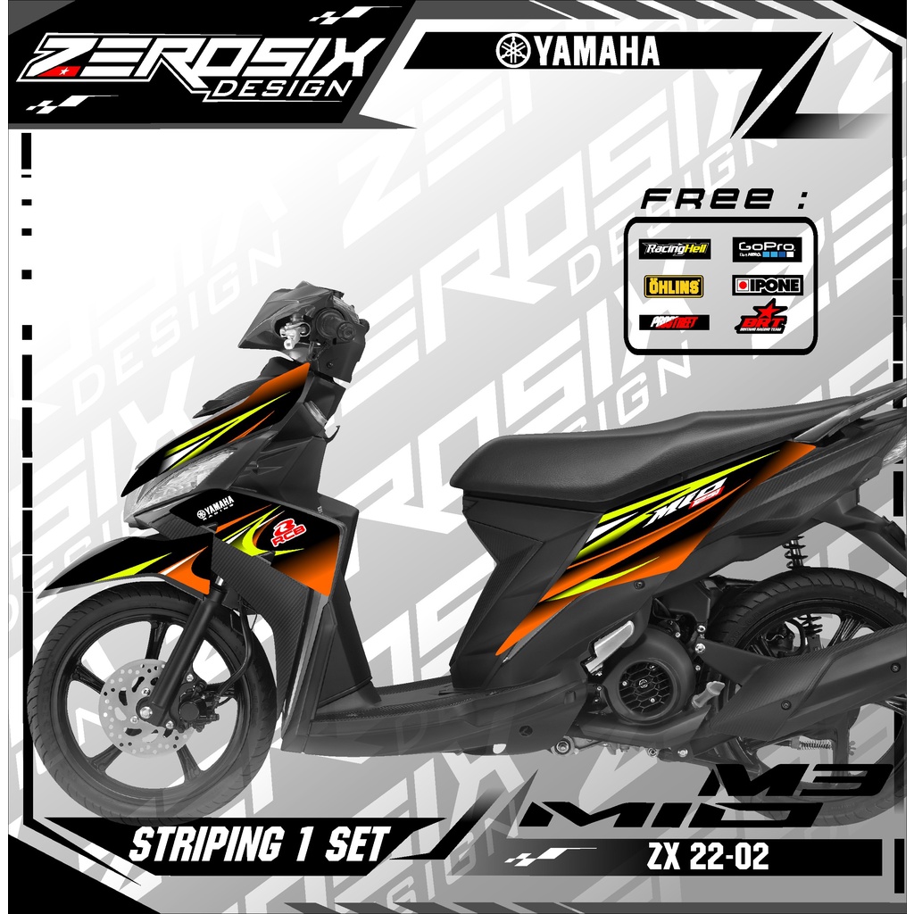 Sticker striping Mio M3 variasi stiker lis body terbaru Racing ZX 22 02