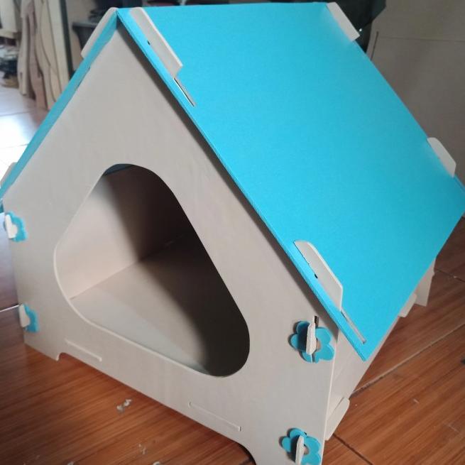 Kandang rumah Kucing Kayu Unik Bongkar pasang 3D Puzzle 40 cm - atap rata