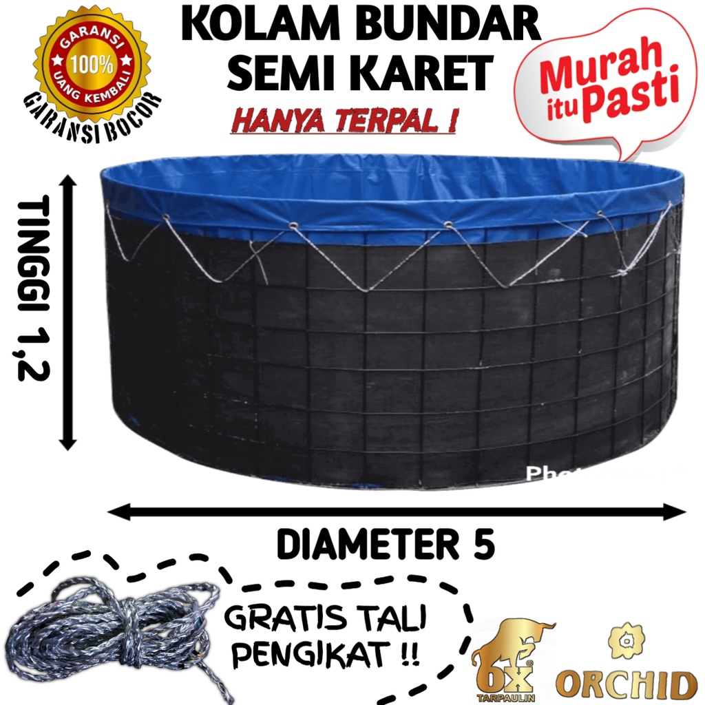 KOLAM TERPAL BULAT D5 x T1,2 ORCHID SEMI KARET BERGARANSI MURAH | TERPAL KOLAM BUNDAR