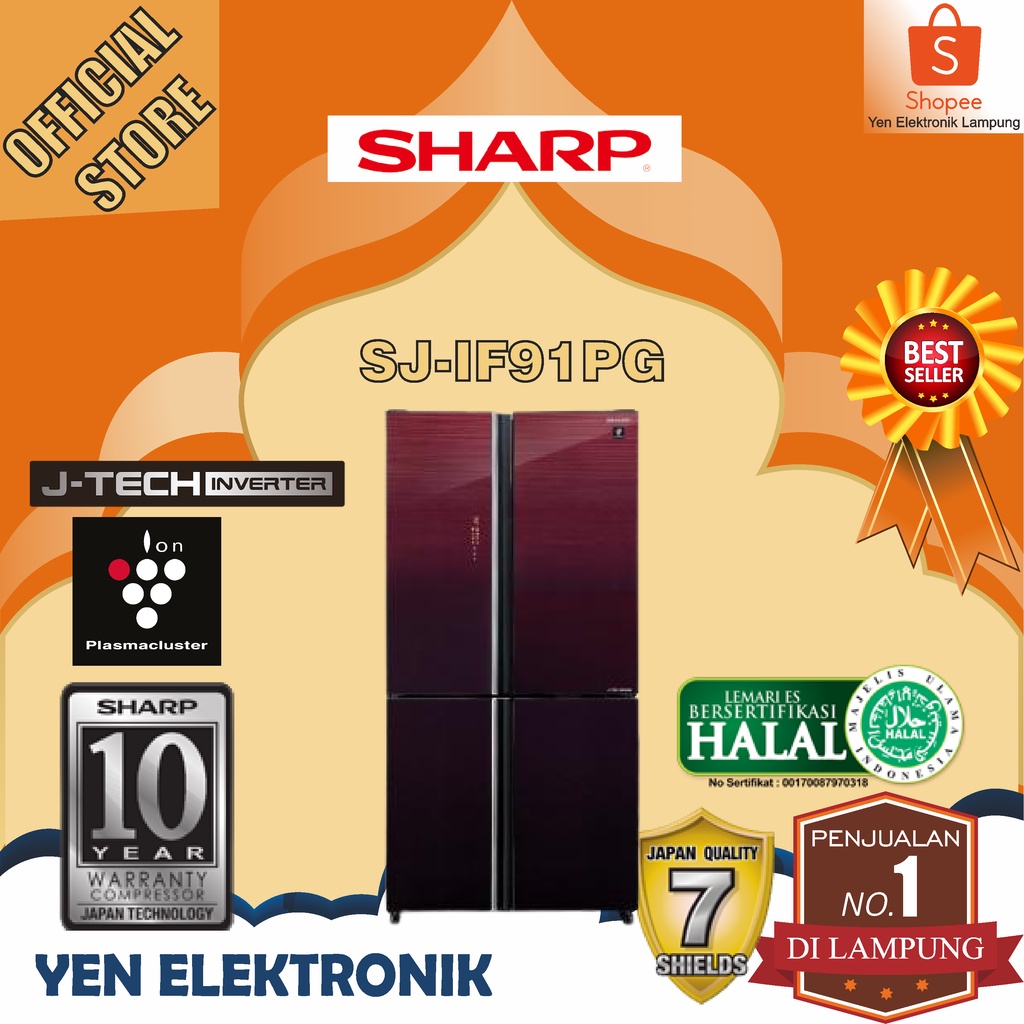 Kulkas SHARP SJ IF91PG Side By Side Multi Door 4 Pintu Glass Inverter