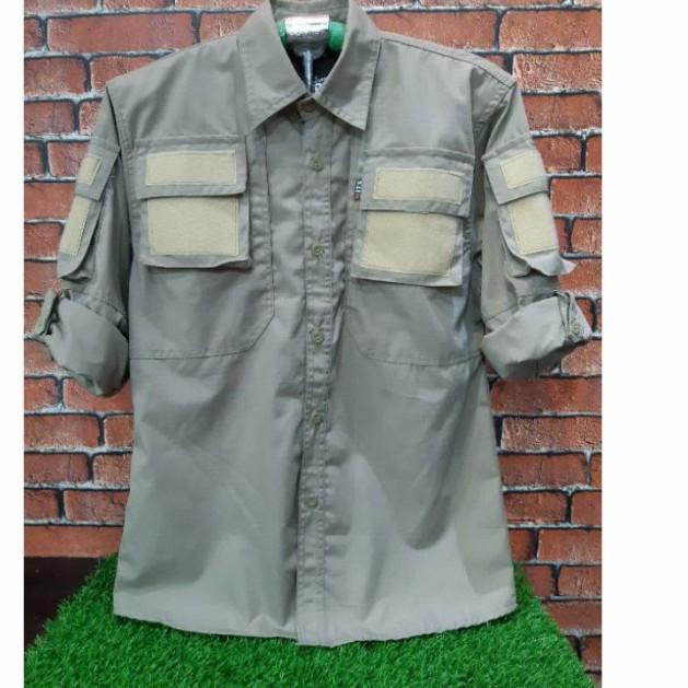 kemeja tactical army kemeja taktikal lengan panjang pria hijau army - HIJAU ARMY, M