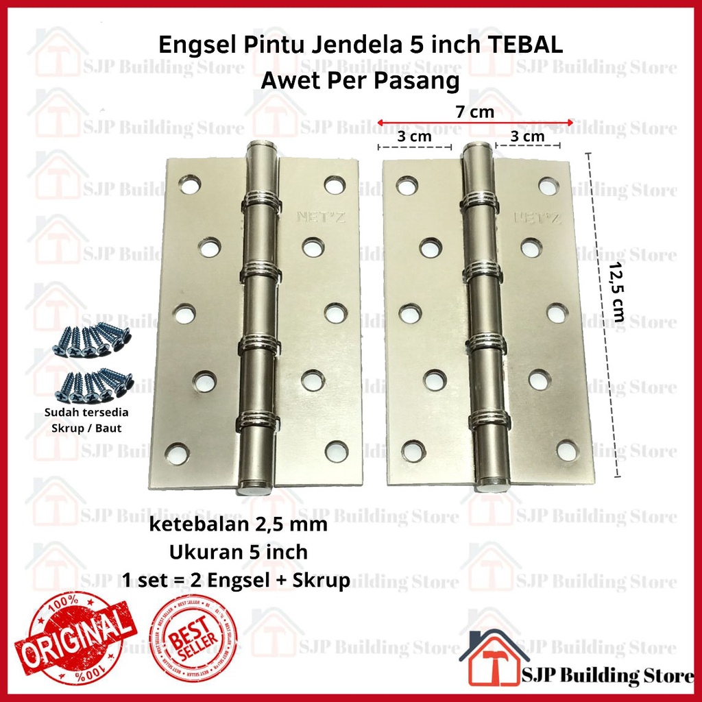 Engsel Pintu 5 inch SILVER l Jendela TEBAL 5 inch l Stenlis Per Pasang