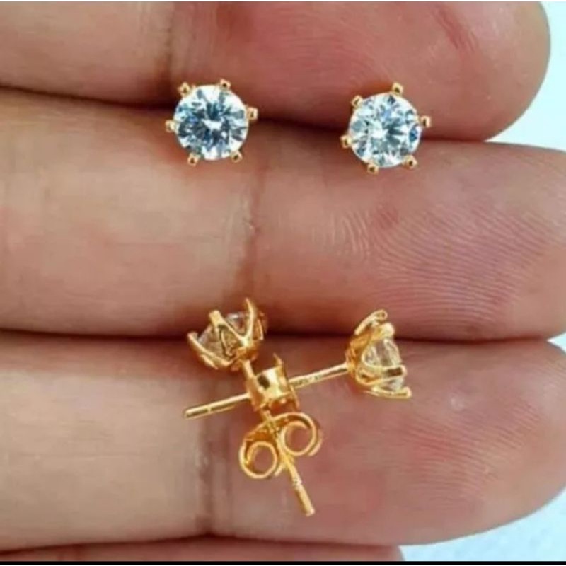 Anting tusuk desy permata satu gold titanium