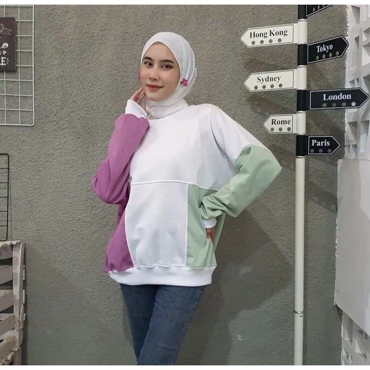 CANDIES SWEET Sweater Crewneck Oblong Wanita Oversize Blouse Colorful Fashion Terkini Korean OOTD Kasual Daily Fashion