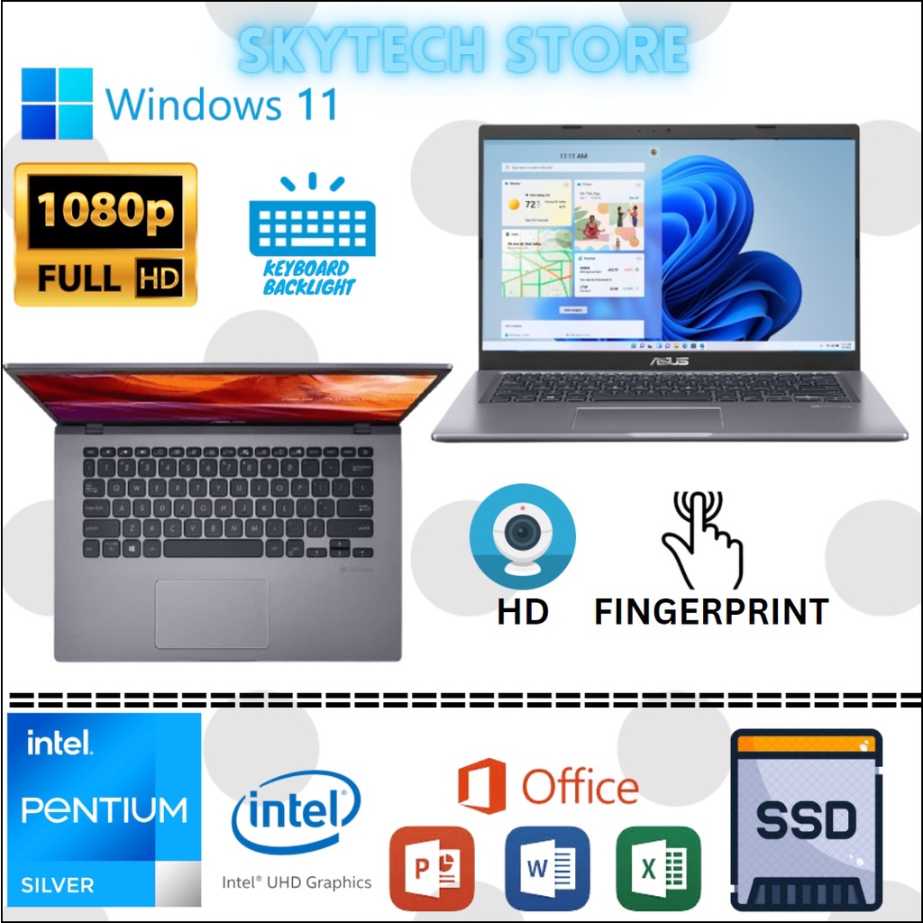 ASUS VIVOBOOK A416KA INTEL PENTIUM N6000 QUADCORE RAM8GB SSD256GB FHDIPS WINDOWS 11 &amp; OHS 2021 ORIGINAL