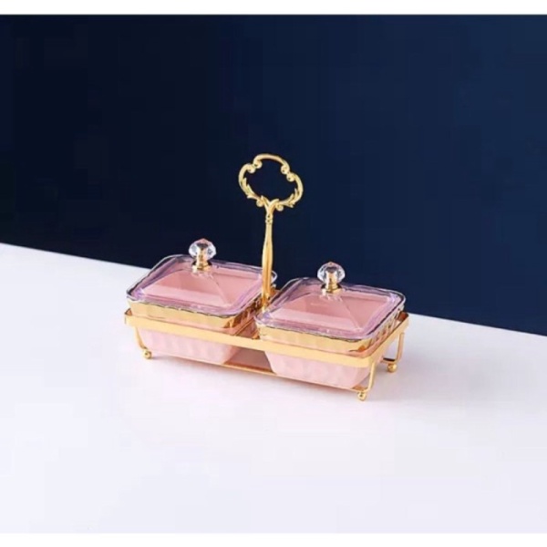 

Unik Luxury Snack Tray Platter Gold/ Tempat Snack Mewah dgn Tutup Gold - Merah Muda 2 Limited