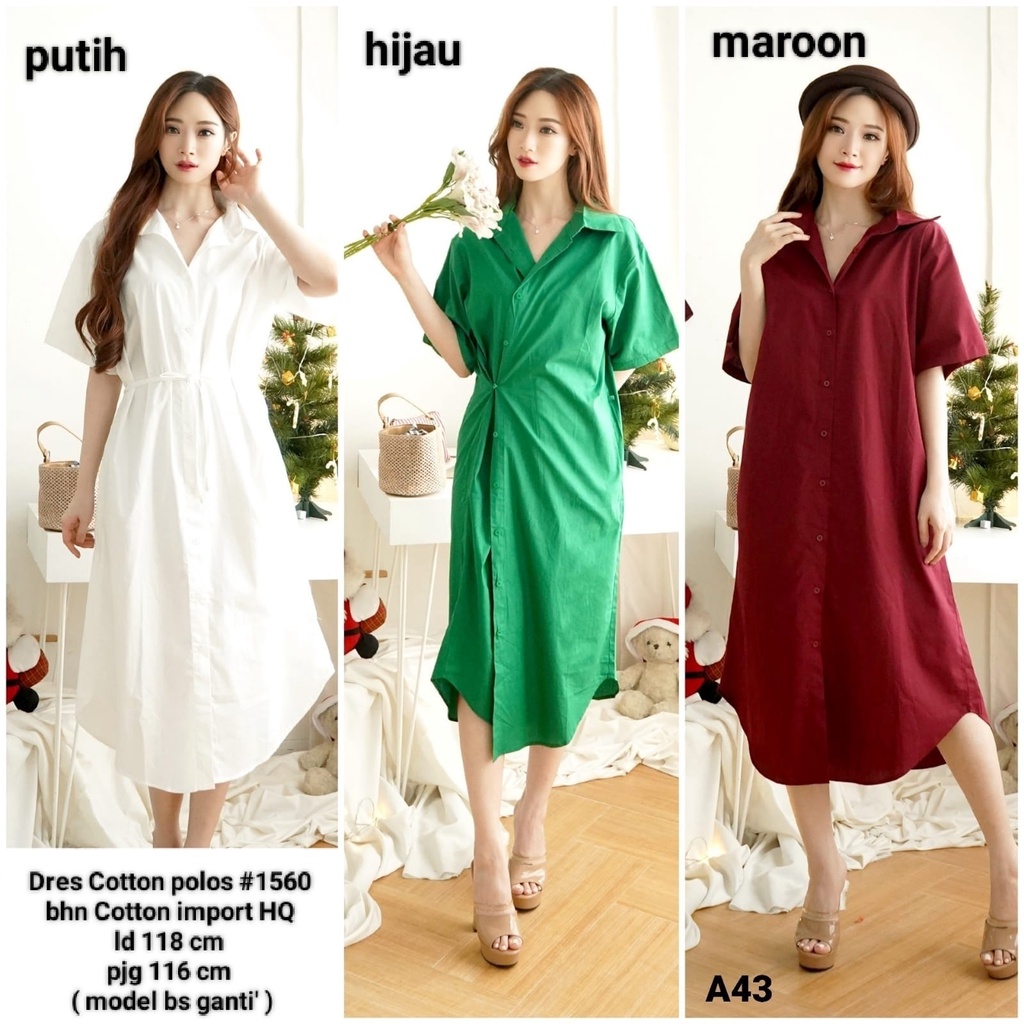 Midi Dress Polos Lengan Pendek Katun Import All Size