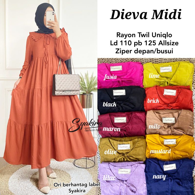 Pakaian wanita DIEVA MIDI BY SYAKIRA FASHION HIJAB | Rayon twill uniqlo, LD 110 PB 125 | Ori Solo