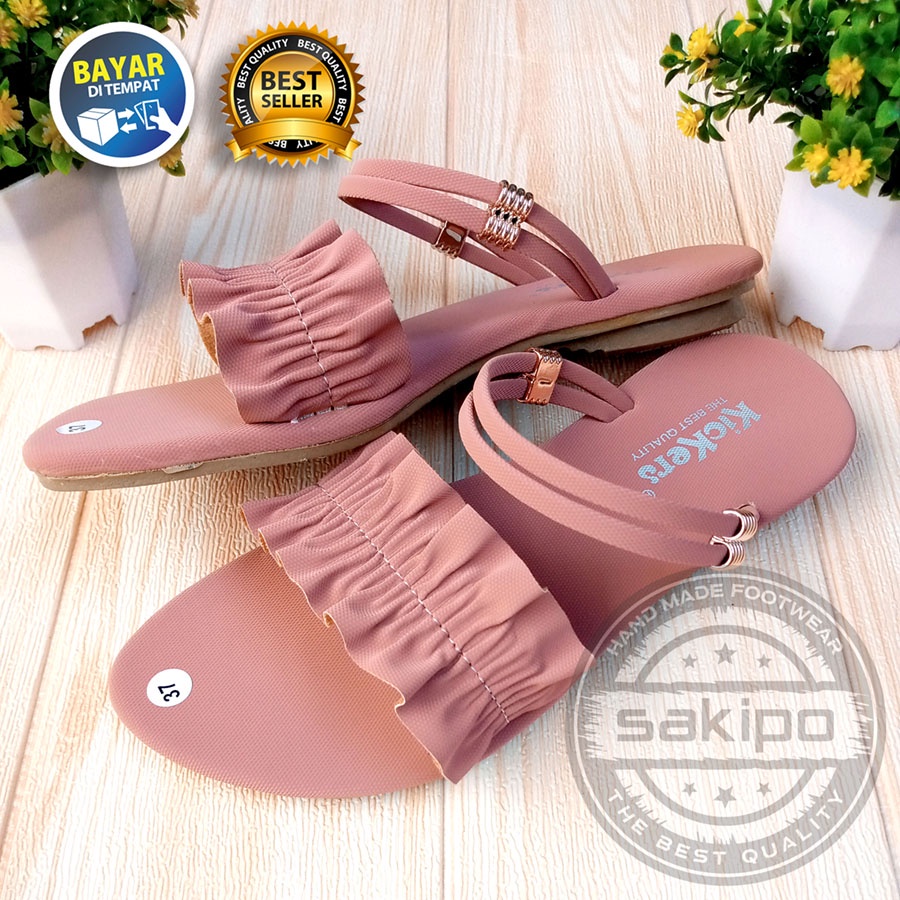 PROMO 12.12 !! SANDAL WANITA DEWASA SLOP KERUT TALI BELAKANG CANTIK NYAMAN DIPAKAI TRENDI KEKINIAN TERMURAH / SAKIP0