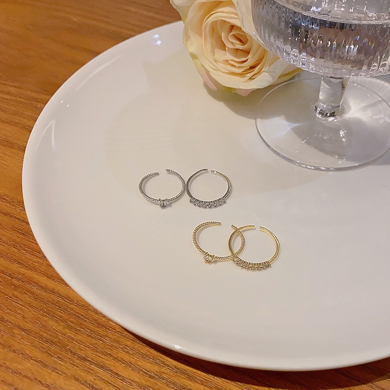 Set Cincin Jari Telunjuk Model Terbuka Dapat Disesuaikan Bahan Zirkon