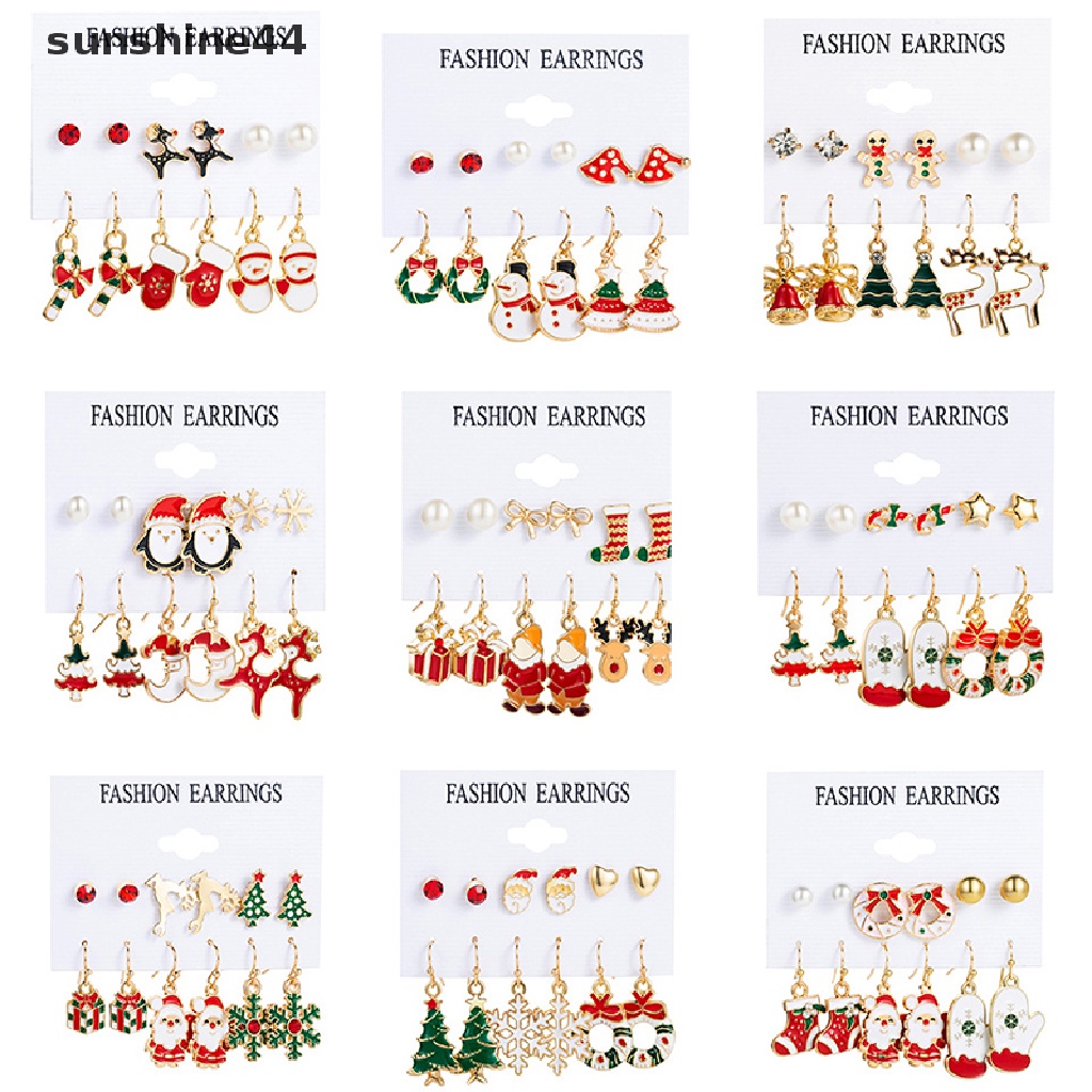 Sunshine 6 Pasang Anting Tusuk Tema Natal / Tahun Baru 2022 Untuk Anak Perempuan 2023