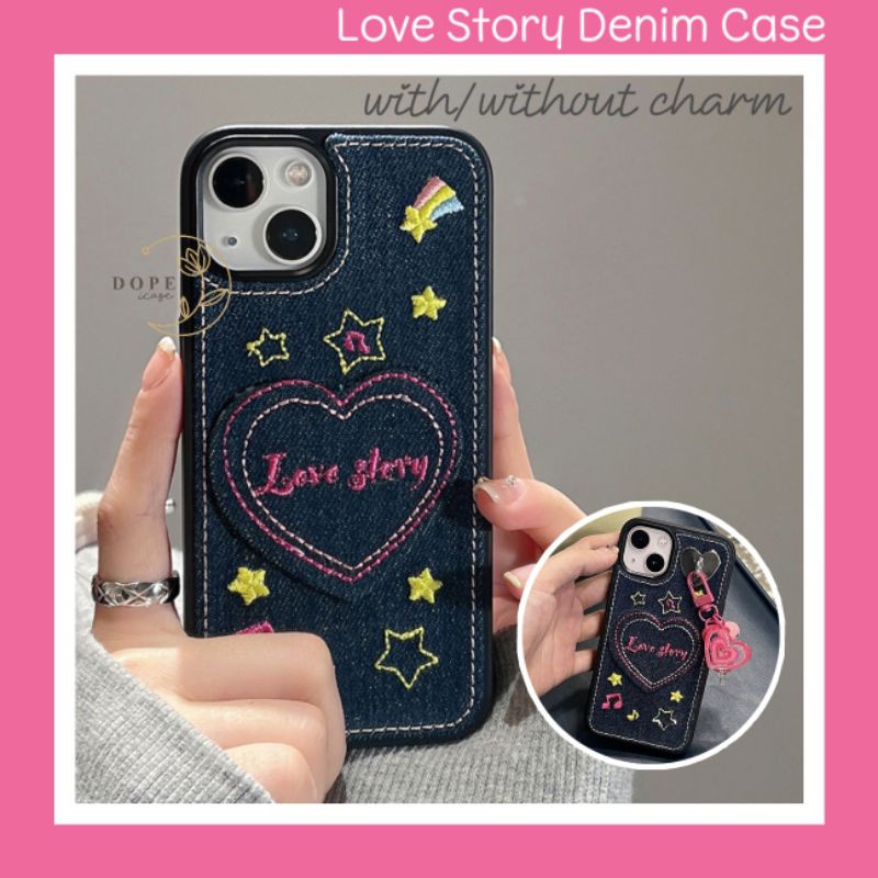 Love Story Denim Case (with/without charm) iPhone X Xs Xr 11 12 13 Pro Max