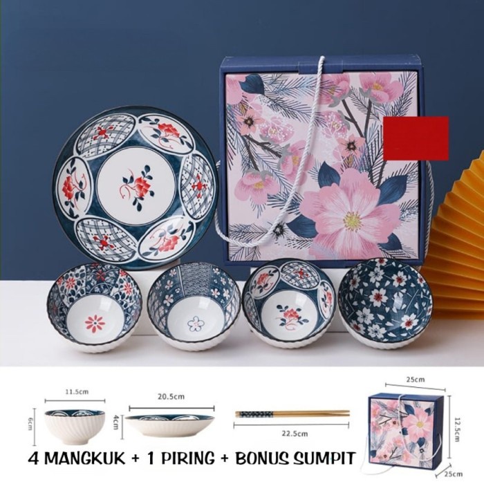 

(COD) Japanese Hampers Wedding Gift Plate & Bowl Set | Wedding Gift Kado - 4 Bowl+1 Plate