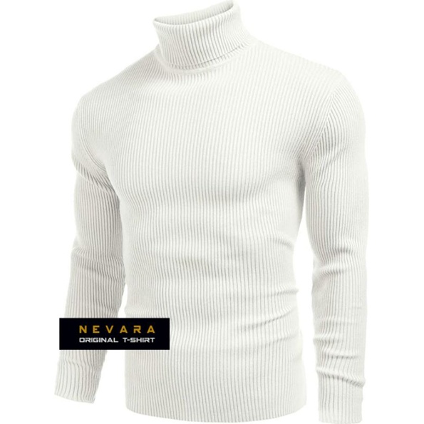 [ NEVARA ] MEN TURTLE NECK LONG SLEEVE - SWEATER TURTLE NECK PRIA LENGAN PANJANG HITAM PUTIH