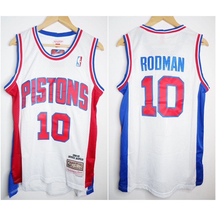 JERSEY BASKET NBA CLASSIC HWC PISTONS #10 DENNIS RODMAN PUTIH MITCHELL&NESS
