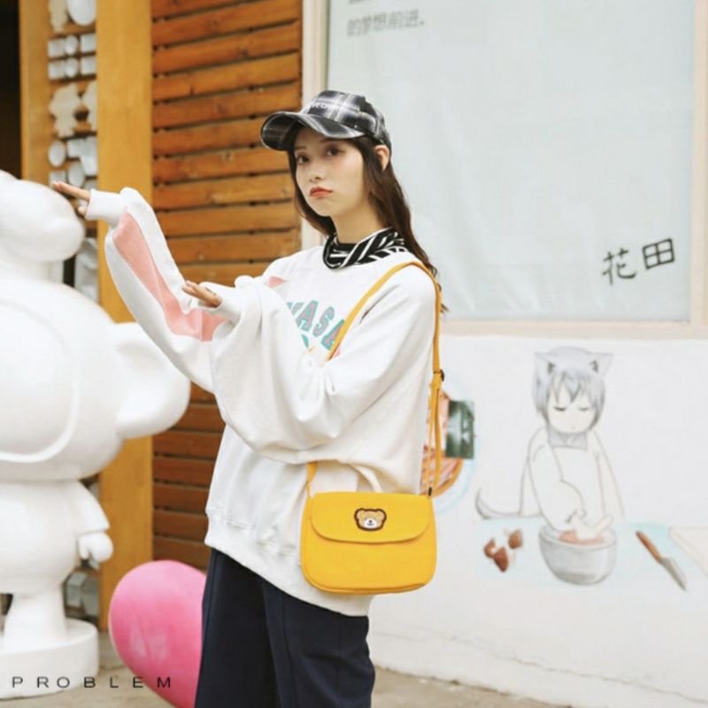 dem_sare / DS1180   Tas selempang kanvas korean mini sling bag canvas Tedy Bear Sling Bag Mini Tas Selempang Remaja