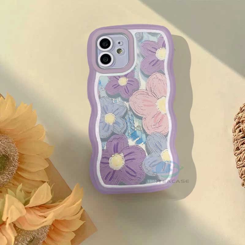 Casing TPU IPhone 14 14 Pro MAX 11 Pro 11 Pro MAX 12 12 Pro 12 Pro MAX 13 Pro MAX X XR XS MAX 6 6S 7 8 Plus Motif Lukisan Bunga Ungu