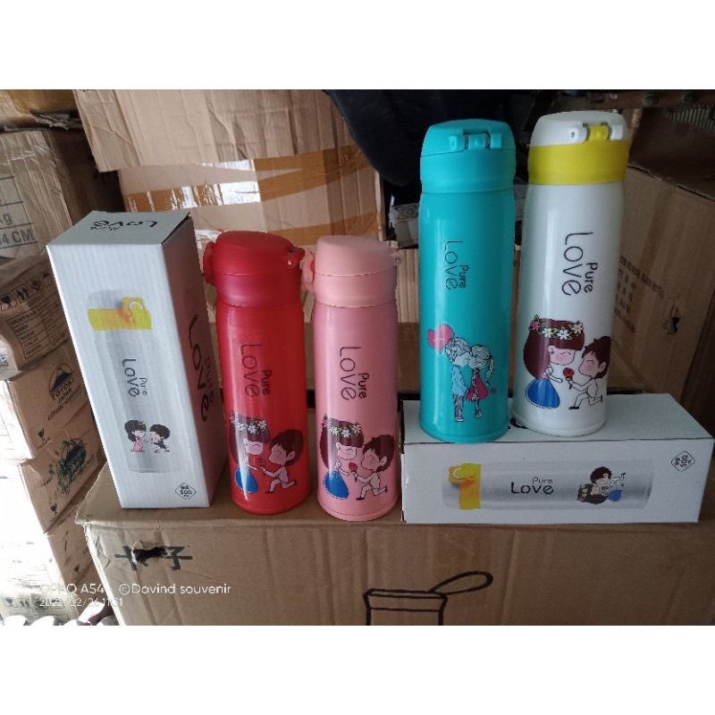 Botol minum kaca kancing pure love 500ml