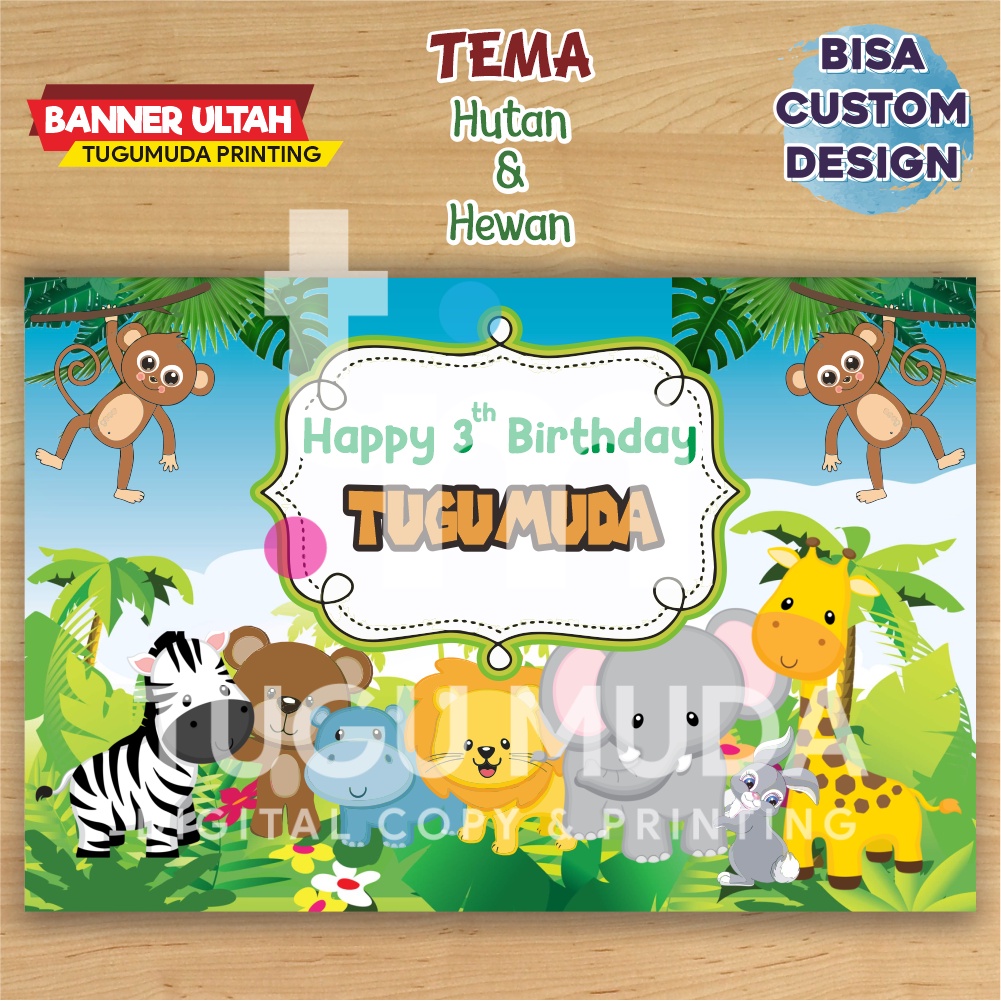 Cetak Banner|Backdrop|Spanduk Ultah/Birthday/Ulang Tahun Anak - ANIMAL ZOO