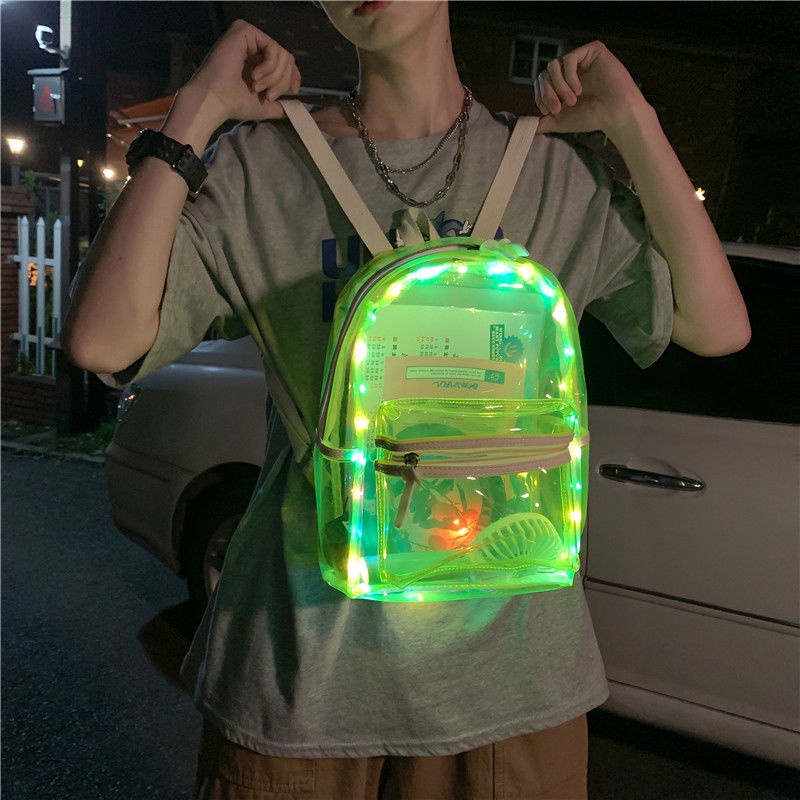 Sera In Wind Dazzling Transparan Ransel Wanita Niche All-Match LED Schoolbag Pria Keren Jalan Ransel PVC Tas Wanita Pasang