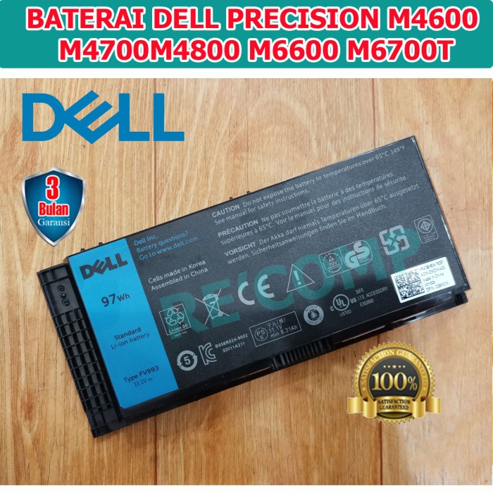 Baterai Laptop Dell Precision M4600 M4700 M4800 M6600 M6700 Original