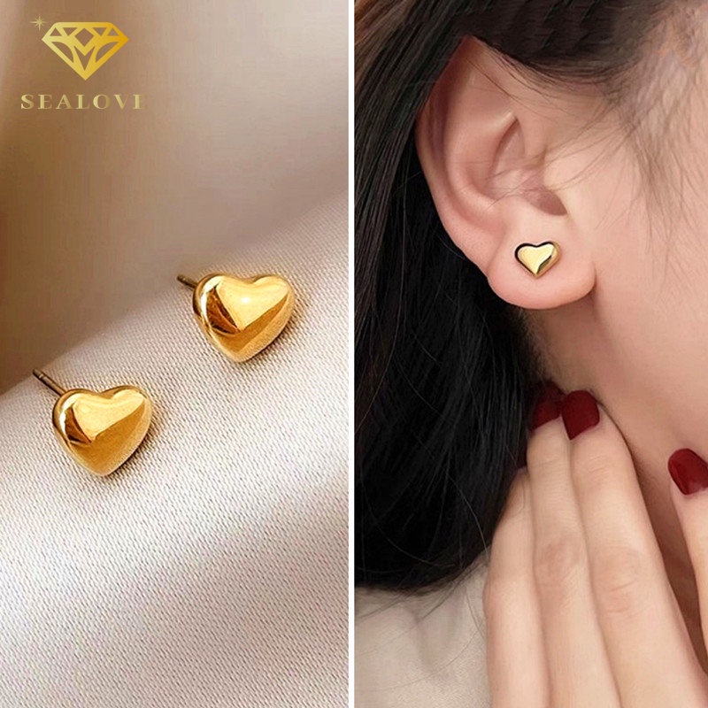 Anting Titanium Wanita Anti karat dan anti alergi, hati, kupu, Bola, semanggi, Daisy, bunga Earrings Aksesoris Korea